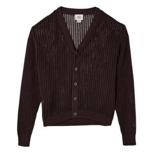 BDG Beach Cardigan Chocolate Brown Open Knit Button Front Long Sleeve M